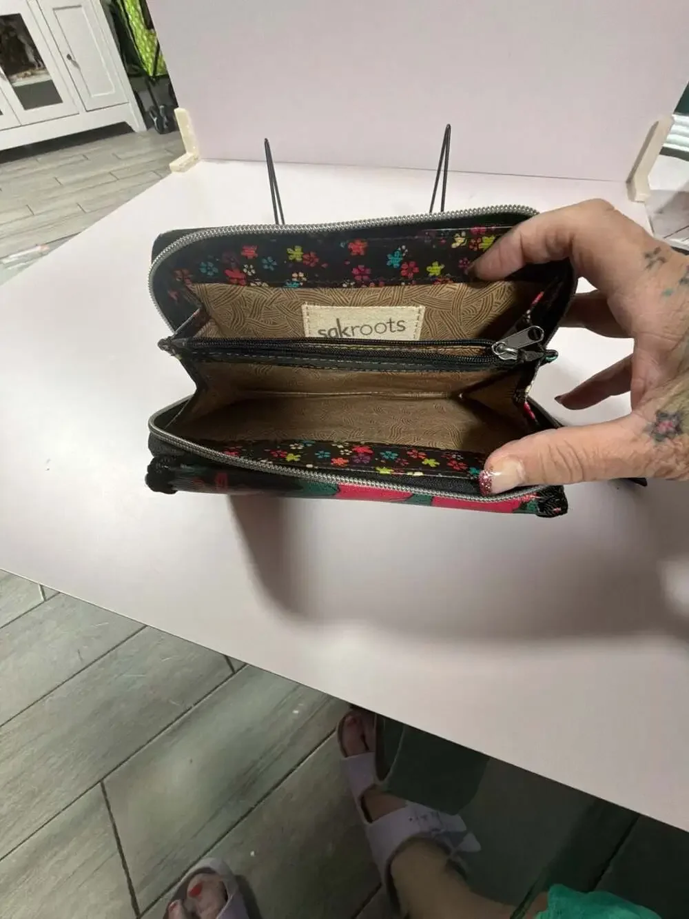 Sakroots Zip Around Wallet Floral Pattern Black Multi